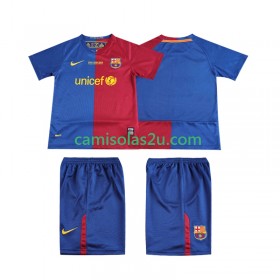 Camisolas de futebol FC Barcelona Champions League 2008 2009 Retro Criança Equipamento Principal Manga Curta